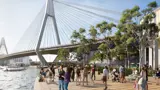 Artist's impression of Blackwattle Bay with Anzac Bridge backdrop