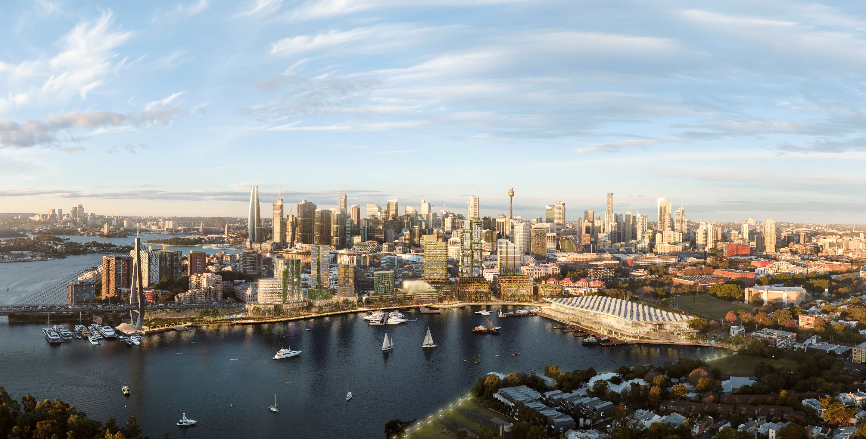Aerial shot of Blackwattle Bay precinct - Artist impression